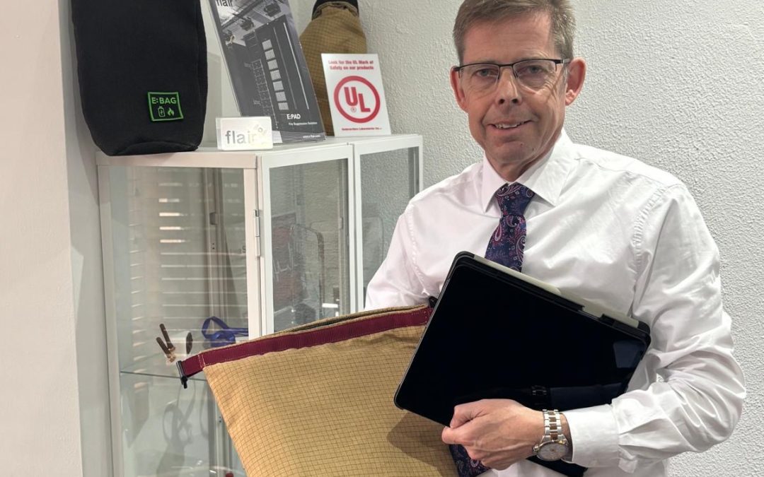 Airlines in box seat for battery fire breakthroughFLIGHT BAG: Barnbrook Systems managing director Andrew Barnett shows how a laptop can be safely isolated if its lithium-ion battery sets light